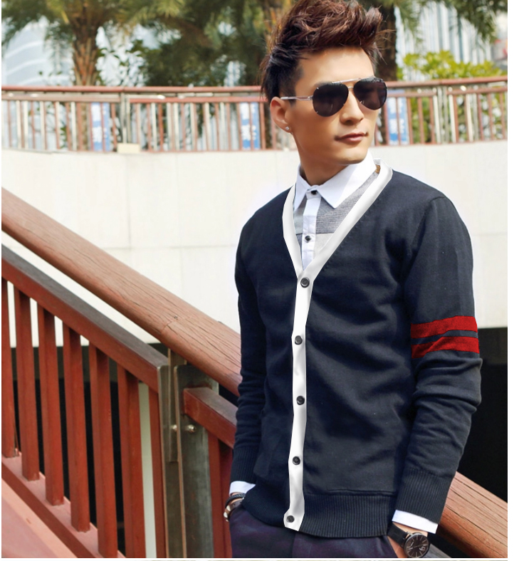 Áo khoác cardigan xanh đen sọc đỏ đô ac076 - 1