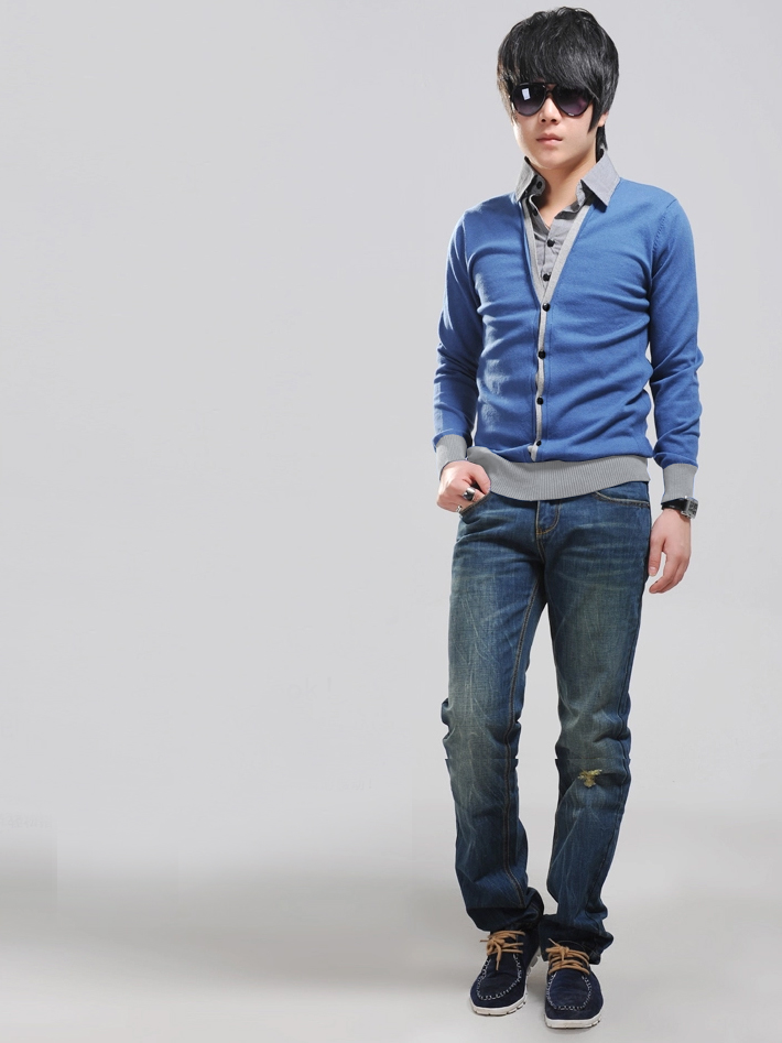 Áo khoác cardigan xanh dương ac077 - 1
