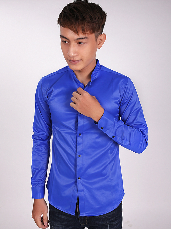 Áo sơ mi cổ lãnh tụ xanh bích asm705 - 1