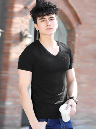 Áo thun cổ tim đen at572 - 1