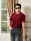 Áo Polo Dệt Kim Gân Nổi Form Regular PO176 Màu Đỏ Đô