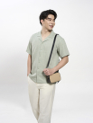 Áo Sơ Mi Sọc Vân Chìm Cổ Cuban Ngắn Tay Form Relaxed SM206 Màu Rêu