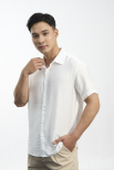 Áo Sơ Mi Linen Xước Ngắn Tay Form Regular SM203 Màu Trắng