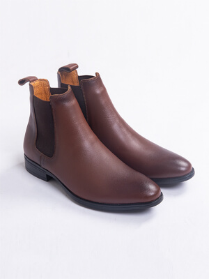 Giày Chelsea Boot Da Trơn Màu Nâu G218