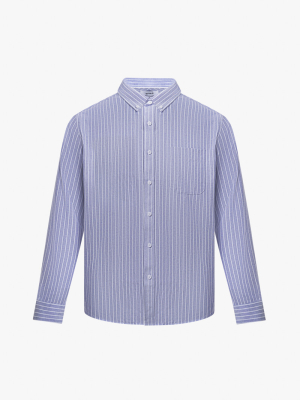 Áo Sơ Mi Tay Dài Oxford Sọc 4MEN Form Regular SM152 Sọc Xanh