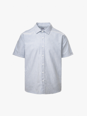 Áo Sơ Mi Oxford Thêu Hình Mỏ Neo 4M Form Regular SM185 Sọc Xanh Biển