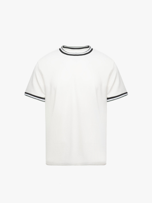 Áo Thun Cổ Tròn Phối Bo Form Regular AT180 Màu Trắng