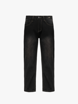 Quần Jean Rã Diễu Thêu Chữ Just Breath Form Straight QJ119 Màu Đen