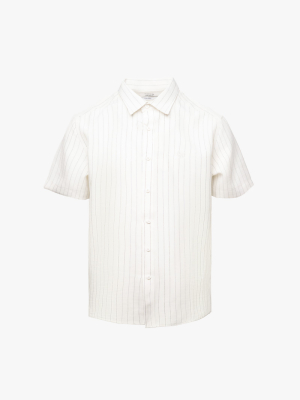 Áo Sơ Mi Sọc Tay Ngắn Thêu Logo M Form Regular SM198 Màu Sọc Trắng