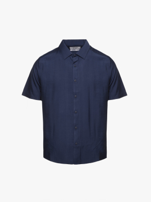 Áo Sơ Mi Linen Xước Ngắn Tay Form Regular SM203 Xanh Đen