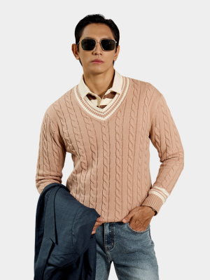 Áo Len Tay Dài Cổ V Sọc Dệt Vặn Thừng Form Regular AL013