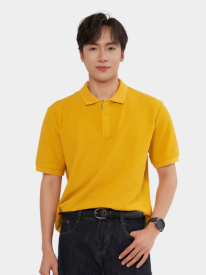 Áo Polo Trơn Signature Phối Dây Sọc Form Regular PO134 Màu Vàng