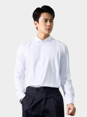 Áo Sơ Mi Diễu Ly Hạn Chế Nhăn Wrinkle X Thêu Peakhour Form Slimfit SM187 Màu Trắng