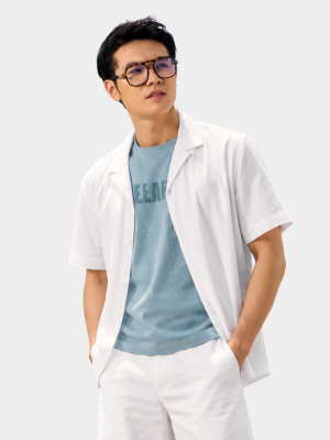 Áo Sơ Mi Linen Trắng Thêu Hình Mỏ Neo 4M Form Regular SM184 Màu Trắng