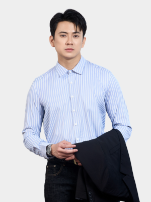 Áo Sơ Mi Sọc Hạn Chế Nhăn Wrinkle X Thêu Chữ Peak Hour Form Slimfit SM176
