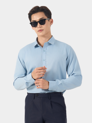Áo Sơ Mi Sọc Vải Bamboo Thêu Gentlemen Ở Măng Séc Form Slimfit SM156