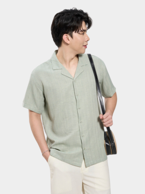 Áo Sơ Mi Sọc Vân Chìm Cổ Cuban Ngắn Tay Form Relaxed SM206