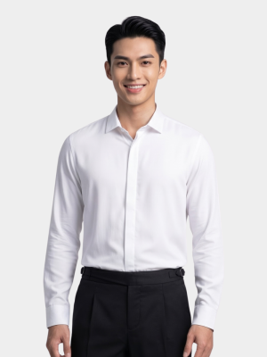 Áo Sơ Mi Tay Dài Vải Bamboo Thêu Chữ Liberty M Form Slimfit SM188