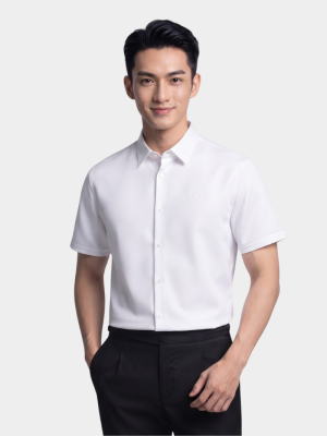 Áo Sơ Mi Tay Ngắn Sớ Chéo Thêu Chữ 4M Form Regular SM179
