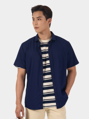 Áo Sơ Mi Tay Ngắn Trơn Vải Bamboo Cổ Cutaway Form Slimfit SM153
