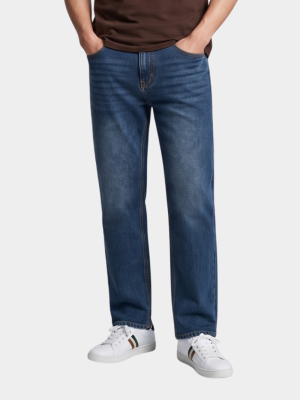 Quần Jean Phối Dây Sọc 2 Bên Sườn Form Straight Xanh QJ131 Màu Xanh