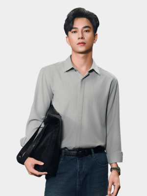 Áo Sơ Mi Herringbone Nẹp Dấu Khuy Form Regular SM211