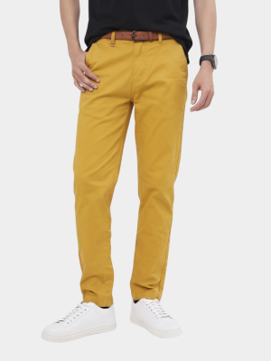 Quần Kaki Trơn Signature Gắn Tag Kim Loại Form Slimfit QK028 Màu Vàng