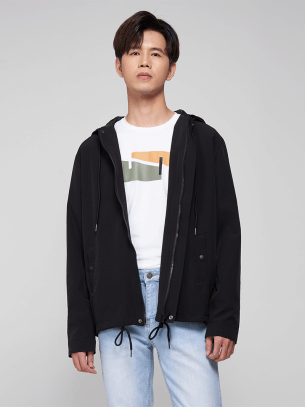 Áo Khoác Dù Hai Lớp Có Nón AK007 Màu Đen
