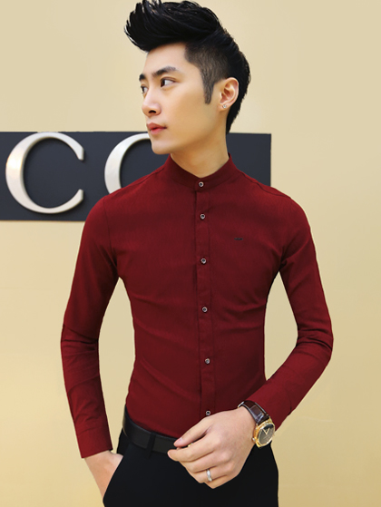 Áo sơ mi cổ trụ đỏ đô asm677 - 1