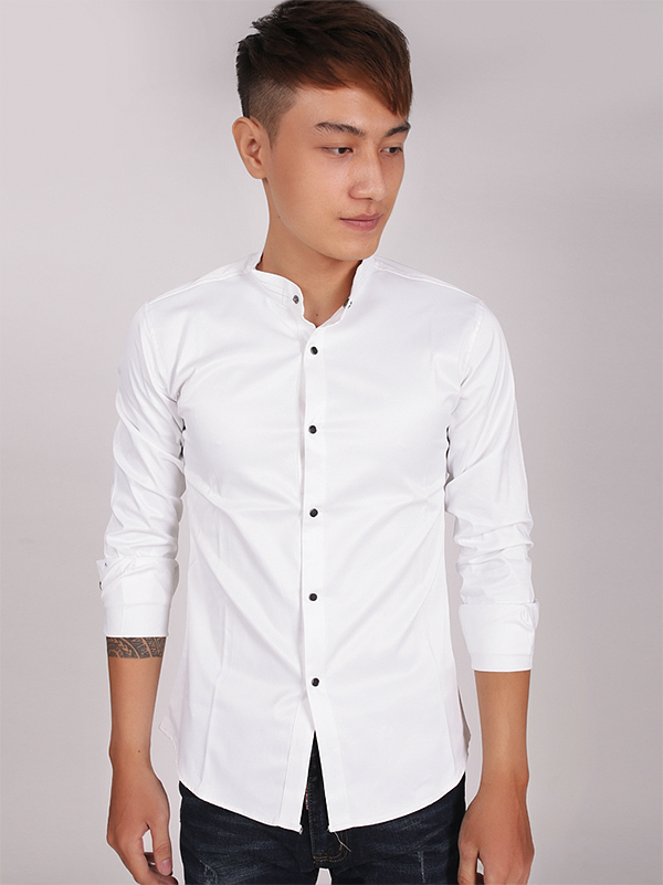 Áo sơ mi cổ lãnh tụ trắng asm705 - 1