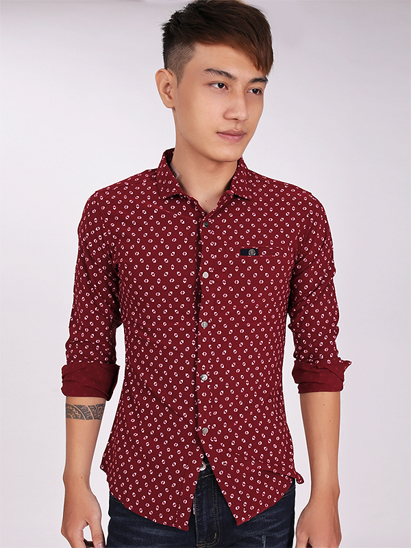 Áo sơ mi họa tiết đỏ đô asm707 - 1