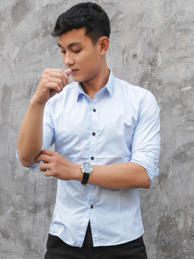 Áo sơ mi hàn quốc xanh da trời asm751 - 1
