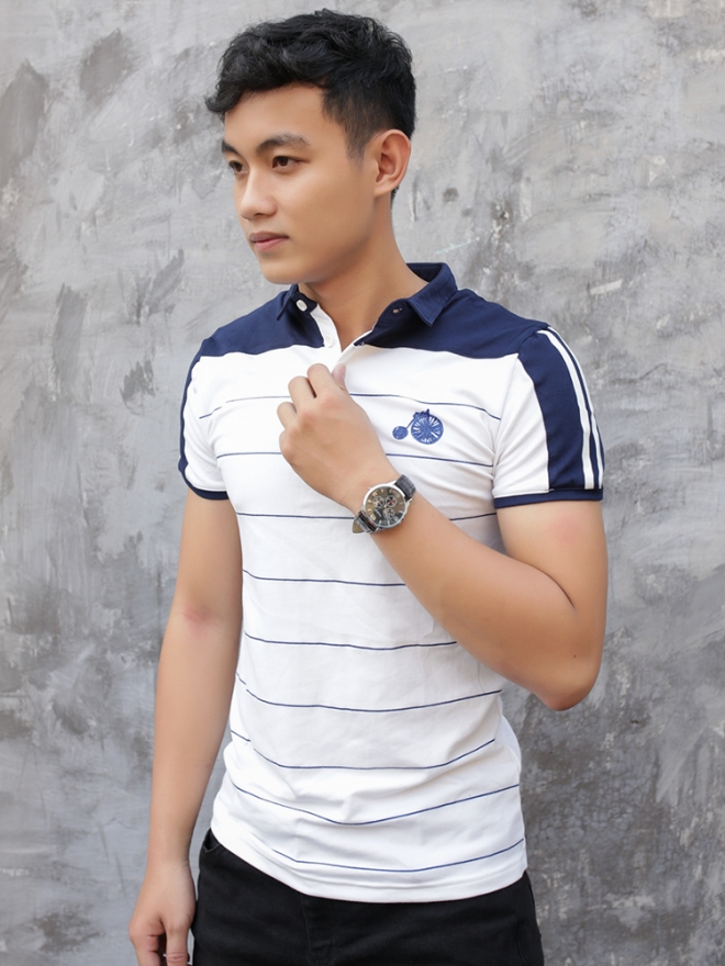 Áo thun cá sấu trắng kem at587 - 1