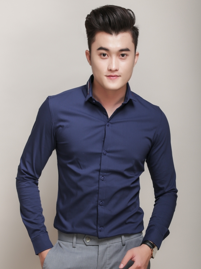 Áo sơ mi hàn quốc xanh dương đậm asm779 - 2