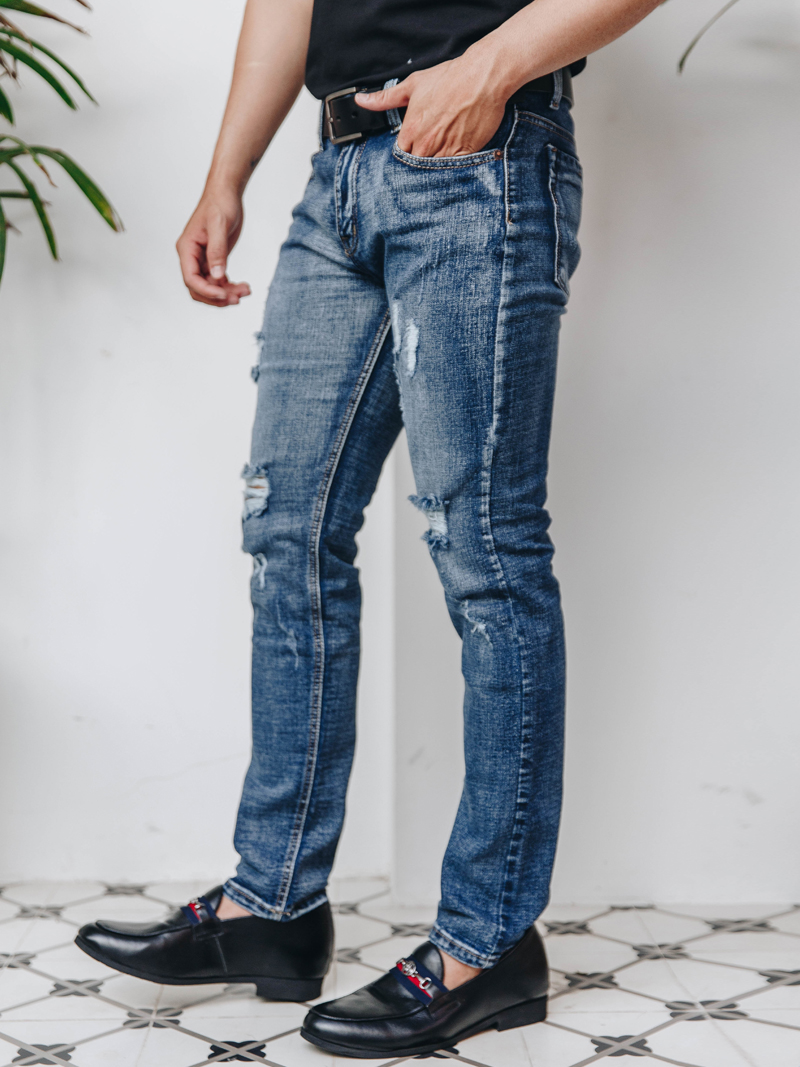 Quần Jeans Rách Xanh Đen QJ1576