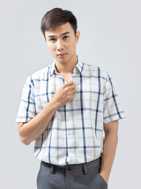 Áo Sơ Mi Ngắn Tay Caro ASM1284 Màu Trắng