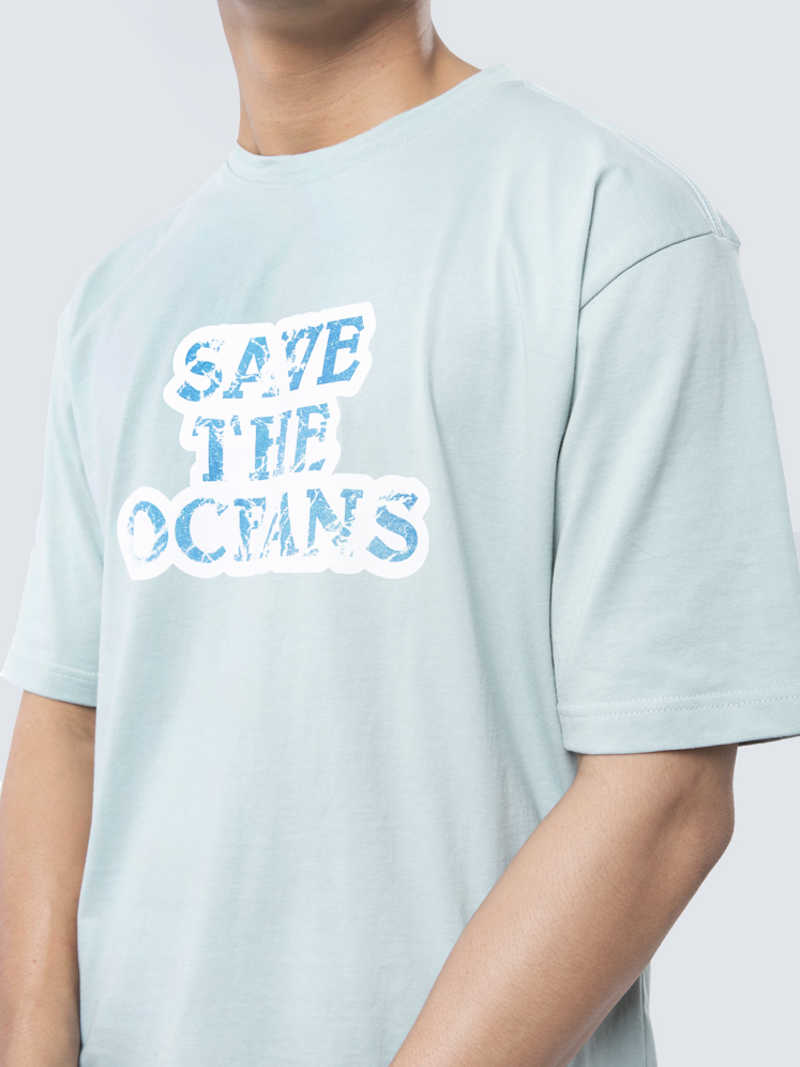 Áo Thun In Save The Oceans AT837 Màu Xanh