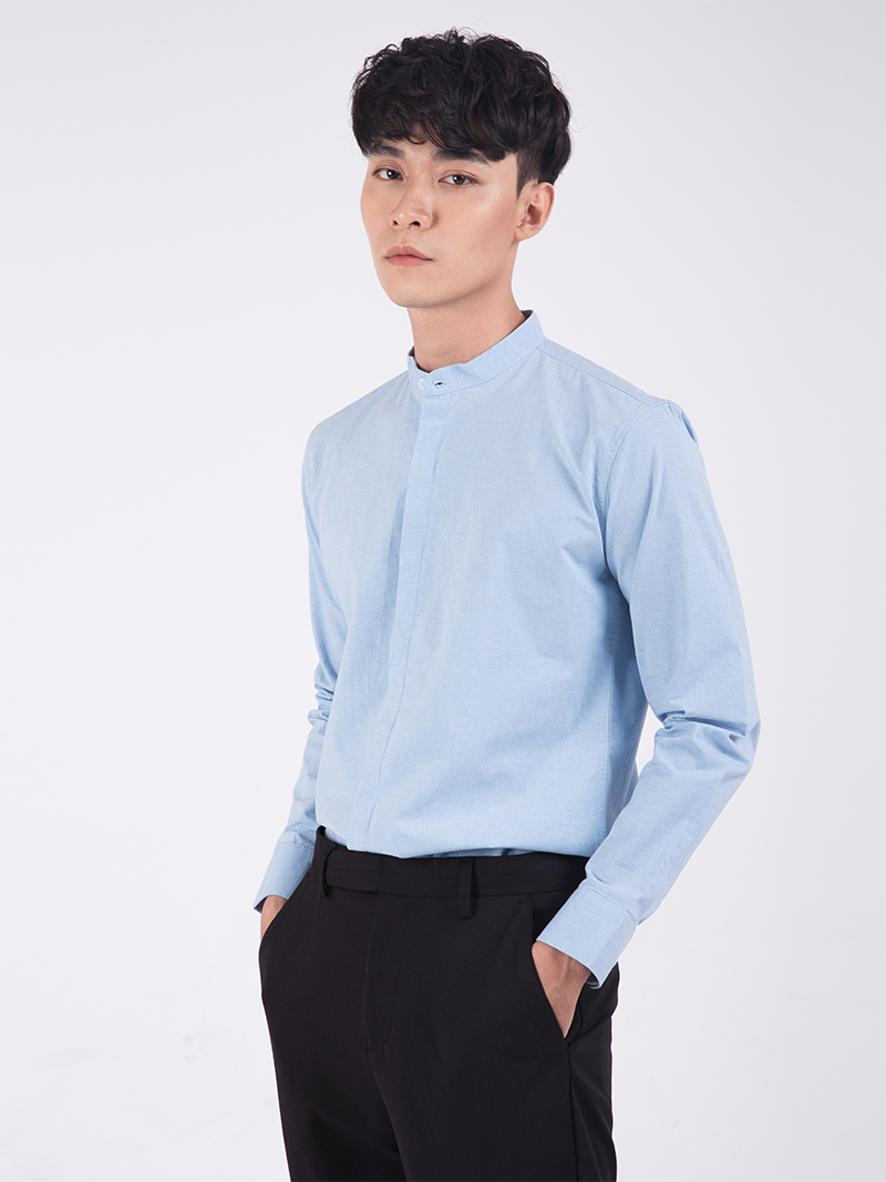 Áo sơ mi cổ lãnh tụ phối nút ở tay - C0991