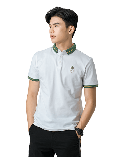 Áo Polo Ngực Thêu Xương Rồng PO002 Màu Trắng
