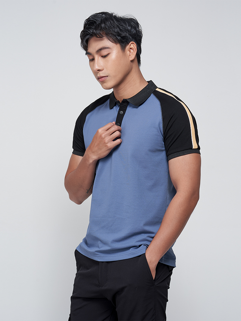 Áo Polo Raglan Phối Lưới PO018 Màu Xám Xanh - Mã SP: PO018-XXA