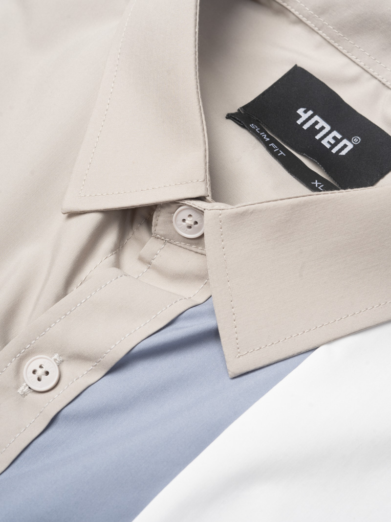 Áo Sơ Mi Slimfit Phối Hai Sọc SM127 Màu Be