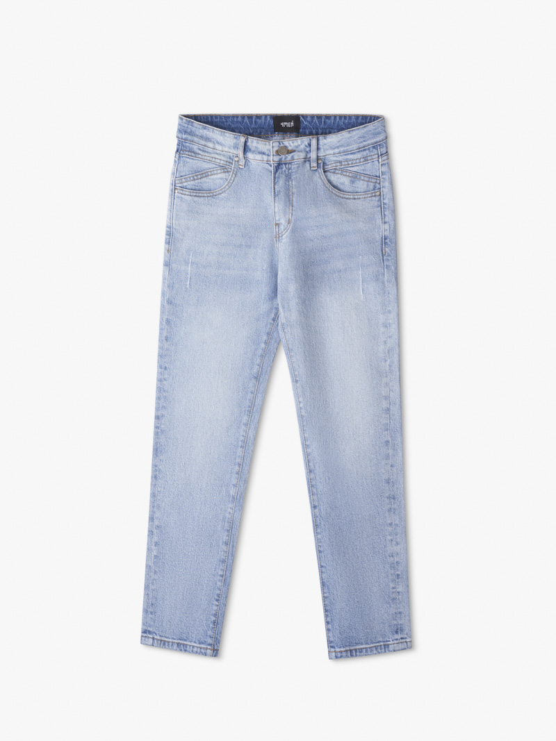 Quần Jeans Xanh Wash Laser Túi Sau Form Slim-Cropped QJ092