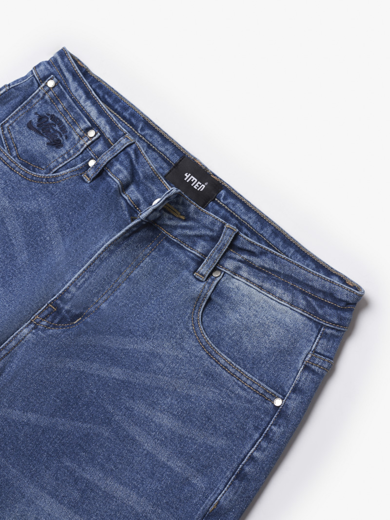 Quần Jeans Xanh Túi Đắp Lưng Thêu Vintage Form Regular QJ094