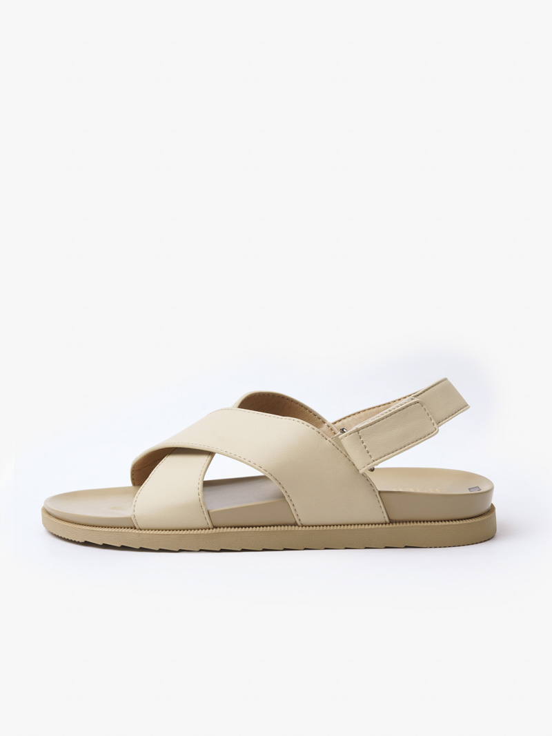 Dép sandal quai chéo da Microfiber đế TPR - DE006 Màu Kem