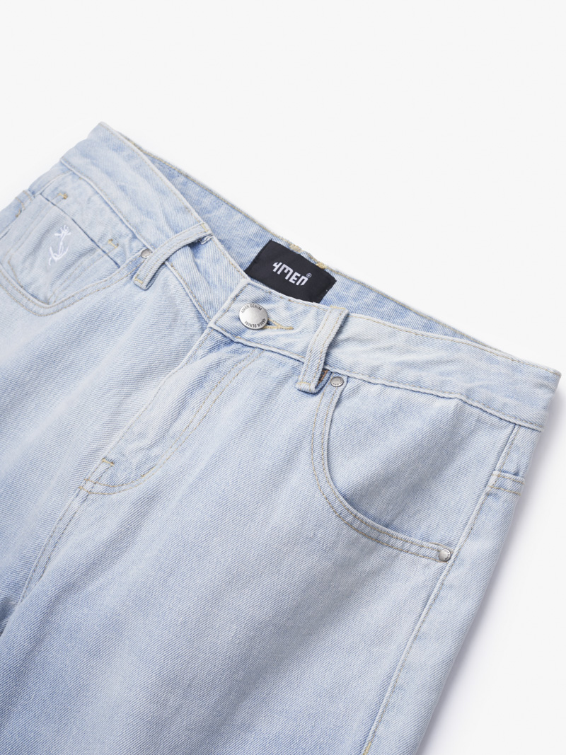 Quần Jeans Thêu Mỏ Neo Form Straight QJ099 Màu Xanh Biển