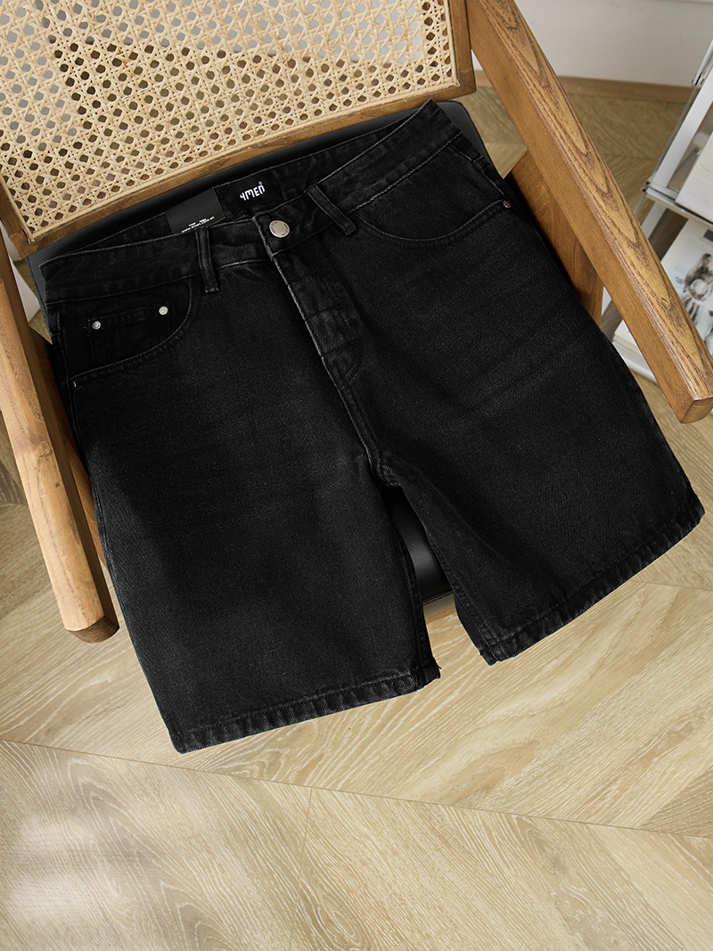 Quan Short Jeans Theu Classic Preppy Form Straight QS061 Mau Den