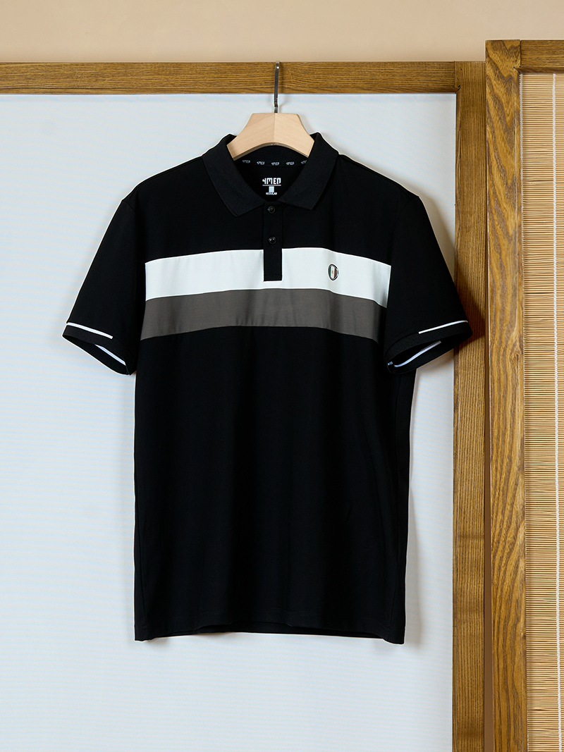 Áo Polo Rayon In Logo Tròn M Form Regular PO164 Màu Đen