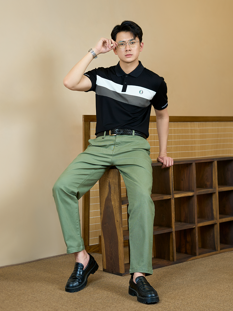 Áo Polo Rayon In Logo Tròn M Form Regular PO164 Màu Đen