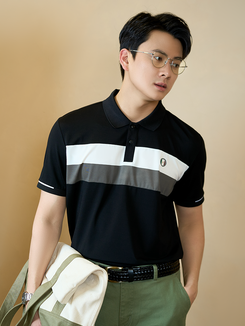 Áo Polo Rayon In Logo Tròn M Form Regular PO164 Màu Đen