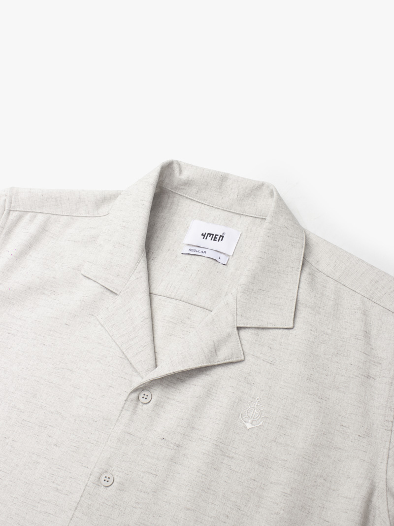 Áo Sơ Mi Linen Xám Thêu Hình Mỏ Neo 4M Form Regular SM186 Màu Xám